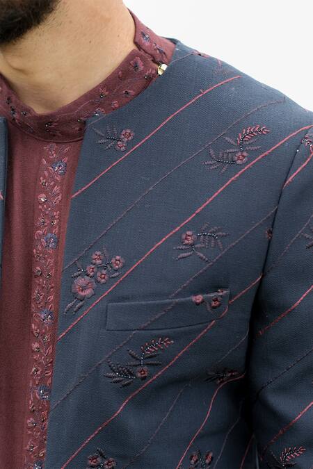 Buy Sarab Khanijou Purple Moss Crepe And Suiting Thread Jacket & Kurta Set Online at Aza Fashions Buy_Sarab Khanijou_Purple Moss Crepe And Suiting Thread Jacket & Kurta Set _Online_at_Aza_Fashions