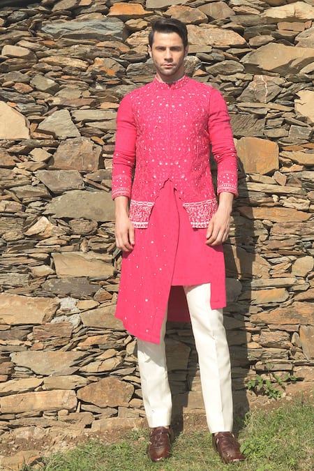 Sarab Khanijou Raw Silk Embroidered Bundi & Kurta Set 