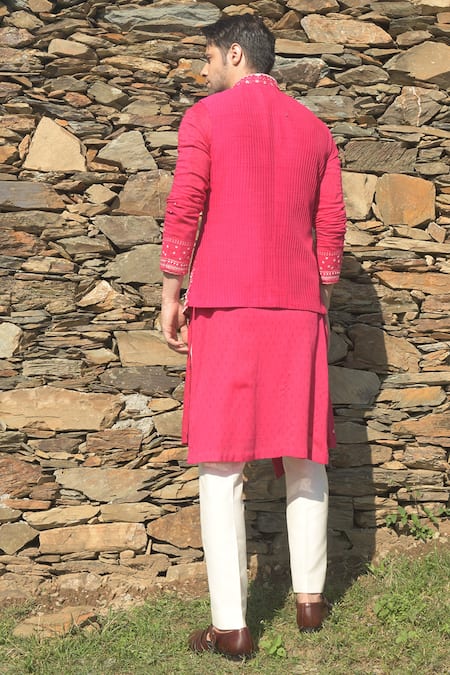 Shop Sarab Khanijou Pink Raw , Moss Crepe And Cotton Thread Embroidery & Bundi & Kurta Set at Aza Fashions Shop_Sarab Khanijou_Pink Raw , Moss Crepe And Cotton Thread Embroidery & Bundi & Kurta Set _at_Aza_Fashions
