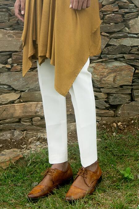 Sarab Khanijou_Yellow Bhagalpuri And Cotton Thread Embroidery & Bundi & Kurta Set_at_Aza_Fashions