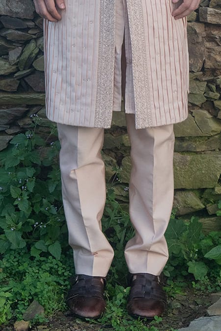 Sarab Khanijou Pink Raw And Cotton Thread Embroidery & Sequin Sherwani & Kurta Set at Aza Fashions Sarab Khanijou_Pink Raw And Cotton Thread Embroidery & Sequin Sherwani & Kurta Set _at_Aza_Fashions