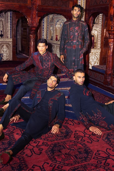 Buy Sarab Khanijou Blue Sandwash Embroidery Floral And Geometric Kurta & Pant Set Online at Aza Fashions Buy_Sarab Khanijou_Blue Sandwash Embroidery Floral And Geometric Kurta & Pant Set _Online_at_Aza_Fashions