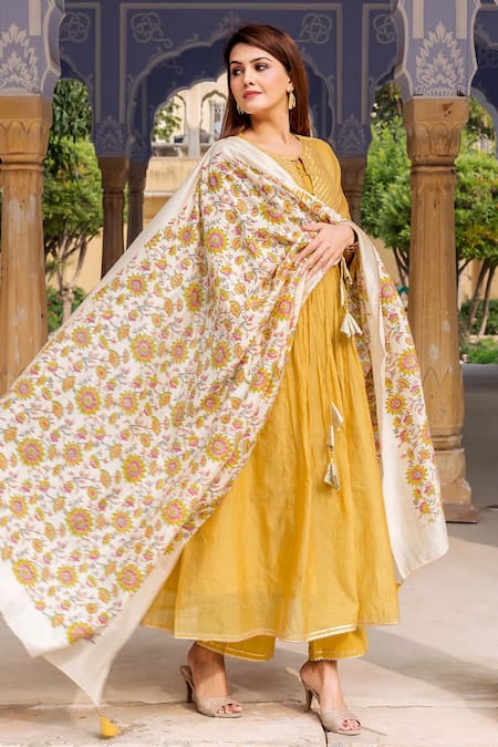 Missprint Yellow Chanderi Floral, Gota Round Embroidered Anarkali Set Online at Aza Fashions Missprint_Yellow Chanderi Floral, Gota Round Embroidered Anarkali Set _Online_at_Aza_Fashions