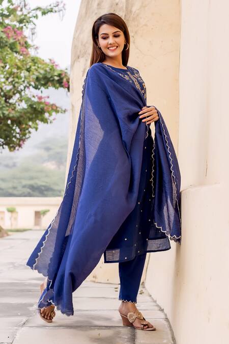 Missprint Blue Chanderi Floral Round Kurta Set Online at Aza Fashions Missprint_Blue Chanderi Floral Round Kurta Set _Online_at_Aza_Fashions