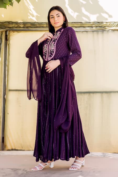 Shop Missprint Wine Anarkalilurex Dupattachiffon Floral Embroidered Yoke With Dupatta at Aza Fashions Shop_Missprint_Wine Anarkalilurex Dupattachiffon Floral Embroidered Yoke With Dupatta _at_Aza_Fashions