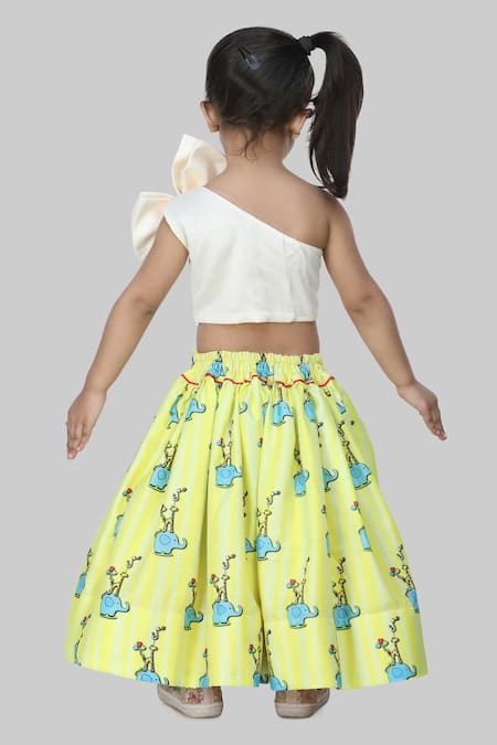 Shop_Shining Kanika_Green , Satin Bows Silk Crop Top And Skirt Set_at_Aza_Fashions