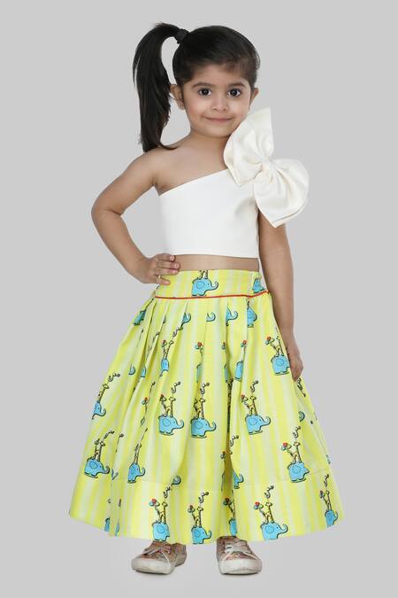 Shining Kanika_Green , Satin Bows Silk Crop Top And Skirt Set_Online_at_Aza_Fashions