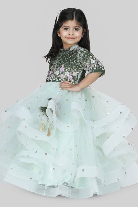 Shining Kanika_Green Velvet, Net, Cotton Sequins, Beads Anarkali_Online_at_Aza_Fashions