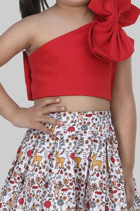 Buy_Shining Kanika_Red Cotton, Silk Bows Crop Top And Skirt Set_Online_at_Aza_Fashions