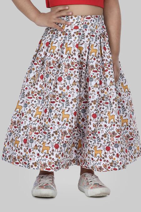 Shop_Shining Kanika_Red Cotton, Silk Bows Crop Top And Skirt Set_Online_at_Aza_Fashions