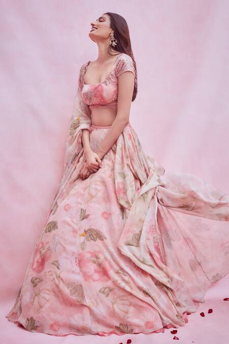 Shehlaa Khan Pink Georgette Scoop Neck Printed Lehenga Set Online at Aza Fashions Shehlaa Khan_Pink Georgette Scoop Neck Printed Lehenga Set _Online_at_Aza_Fashions