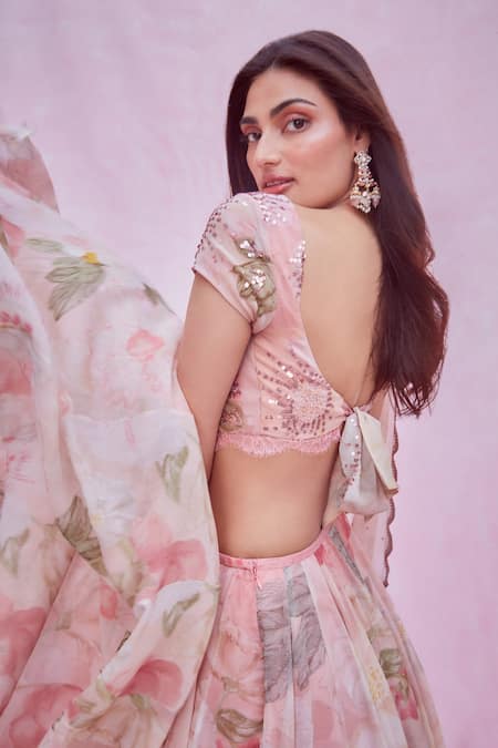 Shop Shehlaa Khan Pink Georgette Scoop Neck Printed Lehenga Set Online at Aza Fashions Shop_Shehlaa Khan_Pink Georgette Scoop Neck Printed Lehenga Set _Online_at_Aza_Fashions