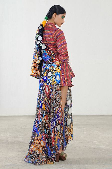 Shop Saaksha & Kinni Multi Color Satin Printed Mini Skirt at Aza Fashions Shop_Saaksha & Kinni_Multi Color Satin Printed Mini Skirt_at_Aza_Fashions