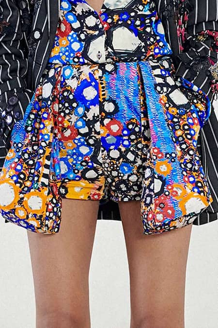 Saaksha & Kinni_Multi Color Satin High Waist Shorts _Online_at_Aza_Fashions