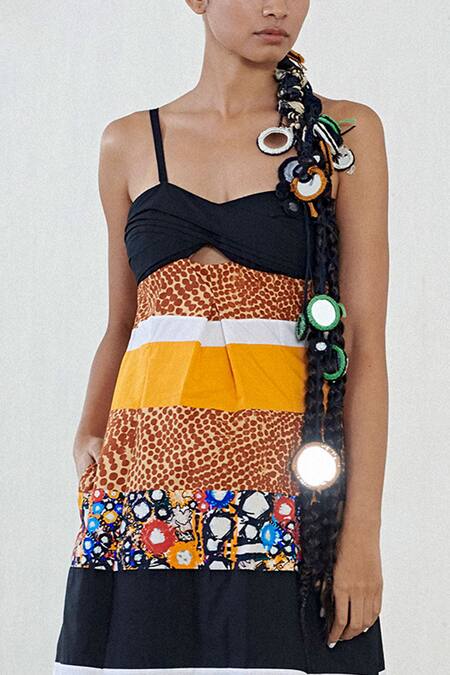 Buy_Saaksha & Kinni_Multi Color Poplin One Shoulder Midi Dress_Online_at_Aza_Fashions