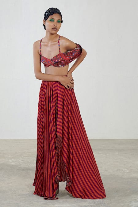 Pleated red 2025 striped skirt