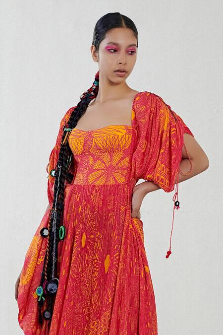 Buy_Saaksha & Kinni_Pink Cotton Silk Pleated Kaftan Dress_Online_at_Aza_Fashions