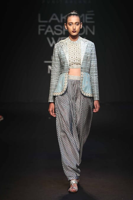 Punit Balana Crop top with peplum jacket & dhoti pants 