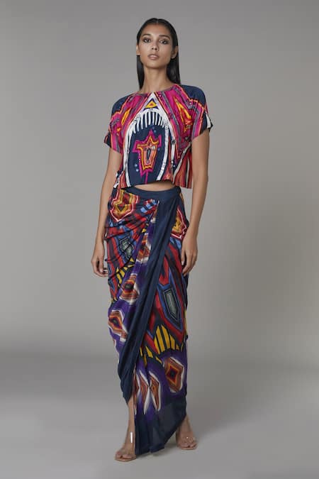 Saaksha & Kinni Draped Abstract Print Skirt 