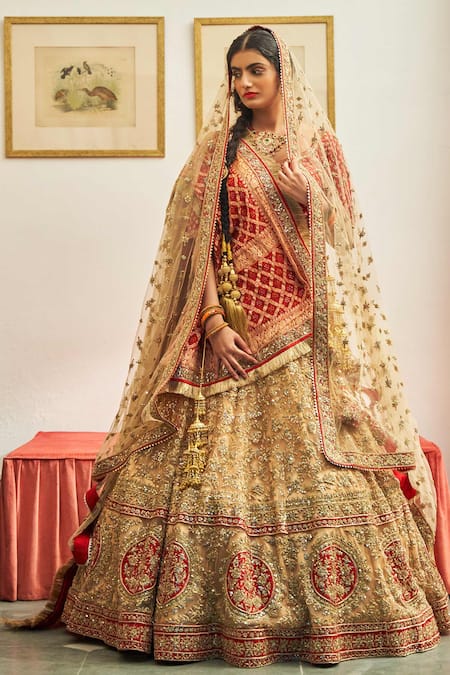 Blush Peach Embroidered Bridal Lehenga Set Design by Dolly J at Pernia's  Pop Up Shop 2024