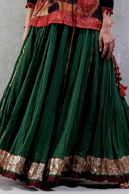 Buy_Ritu Kumar_Green Cotton Slub Flared Maxi Skirt_Online_at_Aza_Fashions