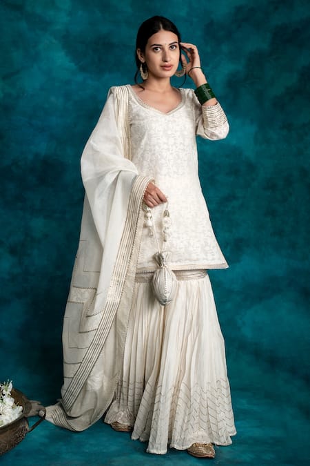 Jigar Mali | Pearl White Flared Sharara Set | INDIASPOPUP.COM