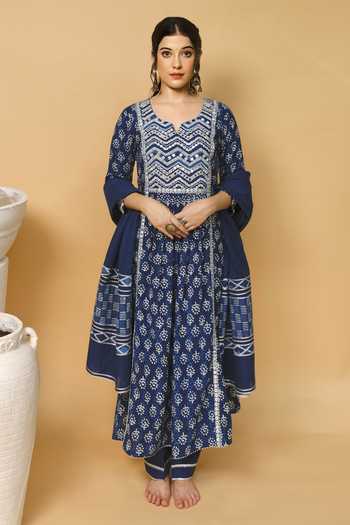Shrutkirti Blue Cotton Indigo Print Anarkali Online at Aza Fashions Shrutkirti_Blue Cotton Indigo Print Anarkali_Online_at_Aza_Fashions