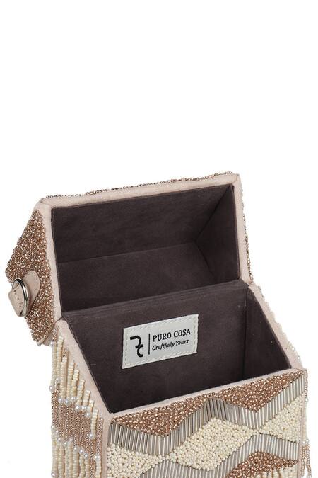 Puro Cosa_White Embroidered Nalki And Pearl Embellished Handbag With Sling_at_Aza_Fashions