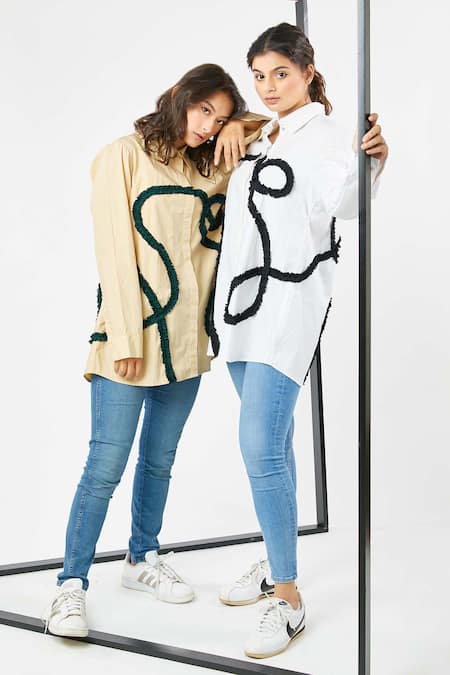 Studio Moda India White Cotton Spread Collar Frill Shirt Online at Aza Fashions Studio Moda India_White Cotton Spread Collar Frill Shirt _Online_at_Aza_Fashions