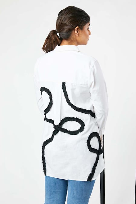 Shop Studio Moda India White Cotton Spread Collar Frill Shirt at Aza Fashions Shop_Studio Moda India_White Cotton Spread Collar Frill Shirt _at_Aza_Fashions