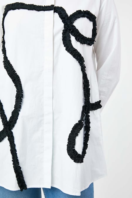 Buy Studio Moda India White Cotton Spread Collar Frill Shirt Online at Aza Fashions Buy_Studio Moda India_White Cotton Spread Collar Frill Shirt _Online_at_Aza_Fashions