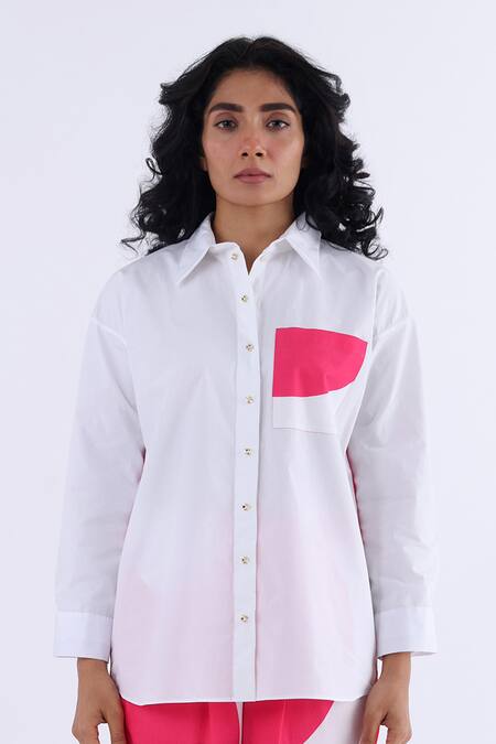 Buy Studio Moda India White Cotton Petunia Shirt Collar Print Online at Aza Fashions Buy_Studio Moda India_White Cotton Petunia Shirt Collar Print_Online_at_Aza_Fashions
