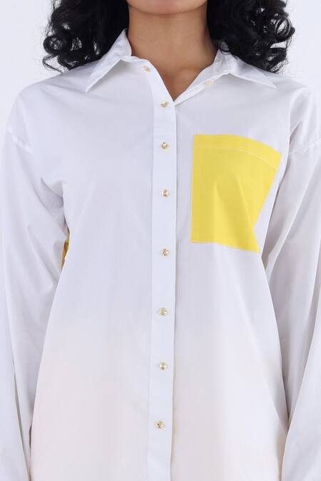 Studio Moda India_White Cotton Monstera Shirt Collar Print_Online_at_Aza_Fashions