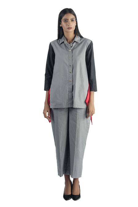 Studio Moda India_Multi Color Cotton Spread Collar Draped Colorblock Shirt_Online_at_Aza_Fashions