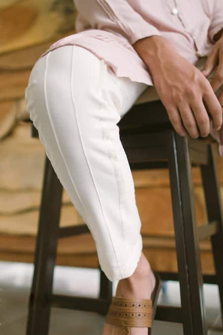 Buy_Shreyansh Designs_Off White Cotton, Silk Solid Pant _Online_at_Aza_Fashions