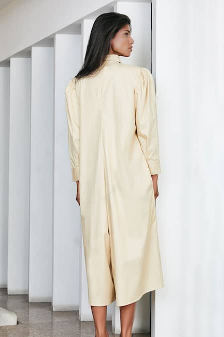 Shop Studio Moda India Beige Cotton Spread Collar Bagh Cropped Jumpsuit at Aza Fashions Shop_Studio Moda India_Beige Cotton Spread Collar Bagh Cropped Jumpsuit _at_Aza_Fashions
