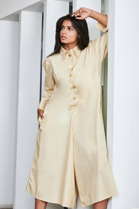Studio Moda India Beige Cotton Spread Collar Bagh Cropped Jumpsuit Online at Aza Fashions Studio Moda India_Beige Cotton Spread Collar Bagh Cropped Jumpsuit _Online_at_Aza_Fashions