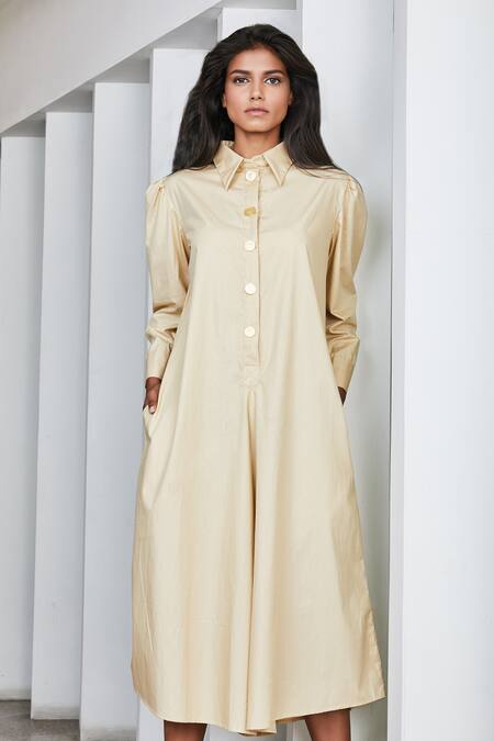 Shop Studio Moda India Beige Cotton Spread Collar Bagh Cropped Jumpsuit Online at Aza Fashions Shop_Studio Moda India_Beige Cotton Spread Collar Bagh Cropped Jumpsuit _Online_at_Aza_Fashions