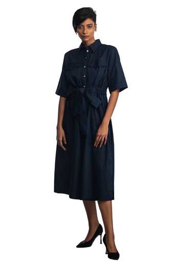 Cotton Shirt Style Flared Jumpsuit 