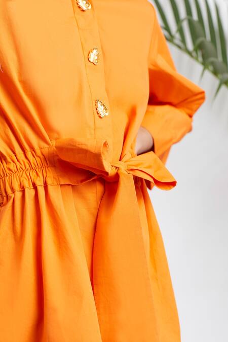 Buy Studio Moda India Orange Cotton 3d Applique Collared Neck Front Tie Up Shirt Online at Aza Fashions Buy_Studio Moda India_Orange Cotton 3d Applique Collared Neck Front Tie Up Shirt _Online_at_Aza_Fashions