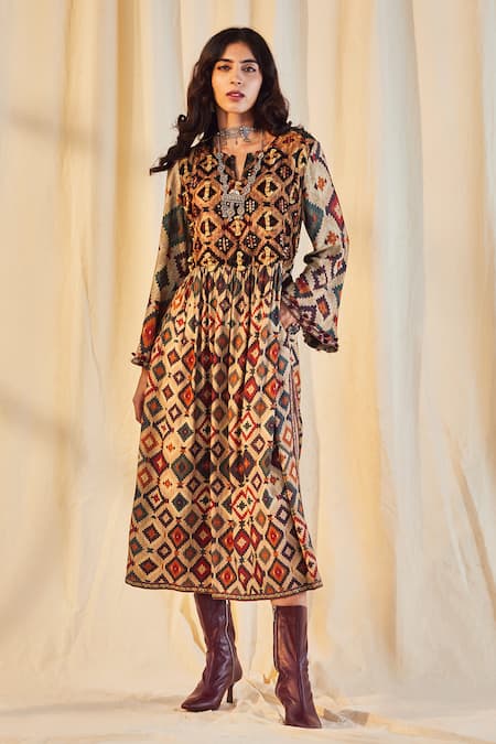 Saundh Brown Pashmina Printed Kurta