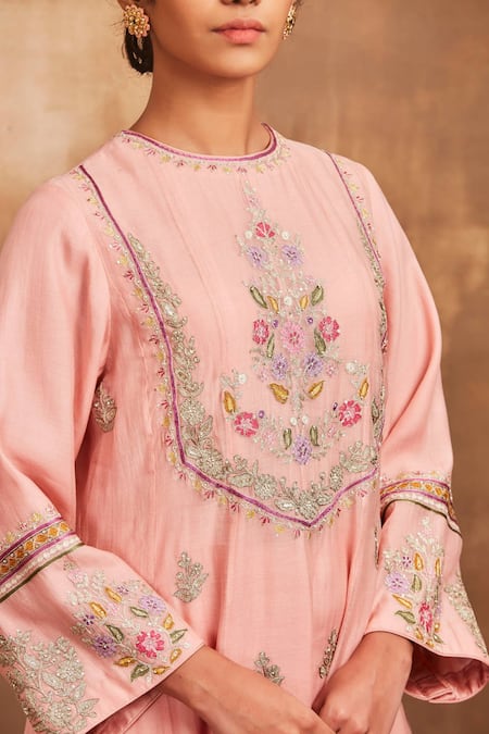 Buy Sue Mue Pink Organza, Mul Round Embroidered Kurta Set Online at Aza Fashions Buy_Sue Mue_Pink Organza, Mul Round Embroidered Kurta Set _Online_at_Aza_Fashions