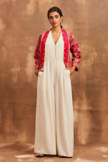 Buy Sue Mue Pink Raw Silk Open Embroidered Jacket Online at Aza Fashions Buy_Sue Mue_Pink Raw Silk Open Embroidered Jacket _Online_at_Aza_Fashions