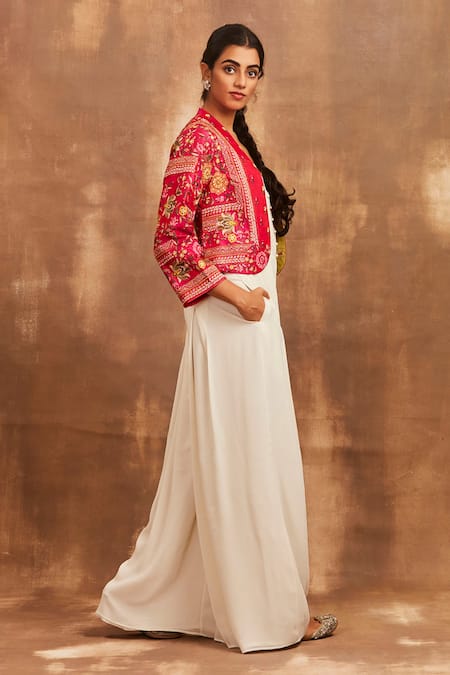 Sue Mue Pink Raw Silk Open Embroidered Jacket Online at Aza Fashions Sue Mue_Pink Raw Silk Open Embroidered Jacket _Online_at_Aza_Fashions