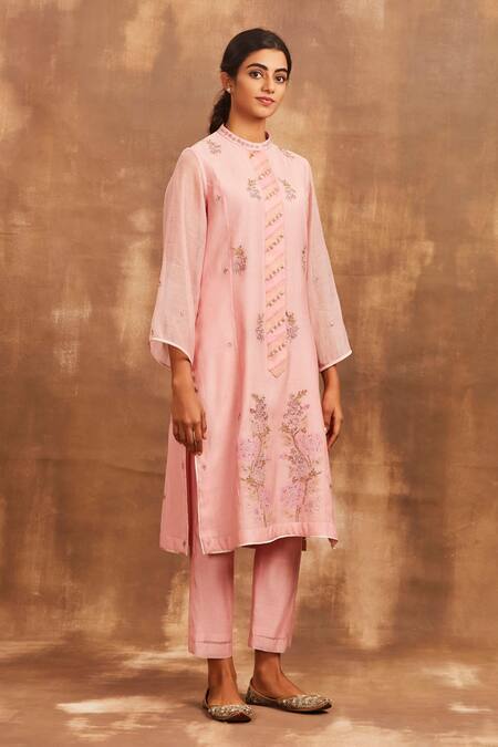 Buy Sue Mue Pink Mul Round Embroidered Kurta Set Online at Aza Fashions Buy_Sue Mue_Pink Mul Round Embroidered Kurta Set _Online_at_Aza_Fashions