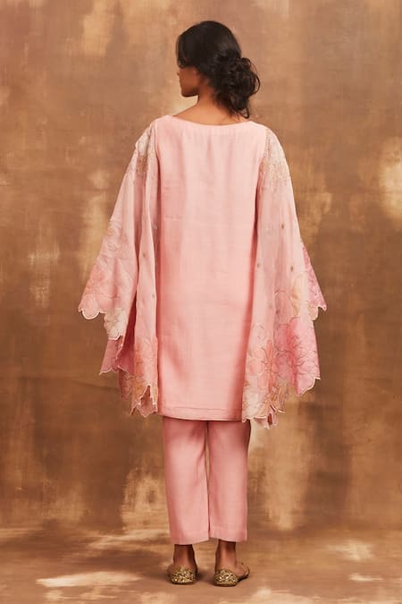Shop Sue Mue Pink Mul Boat Embroidered Kurta And Pant Set at Aza Fashions Shop_Sue Mue_Pink Mul Boat Embroidered Kurta And Pant Set _at_Aza_Fashions