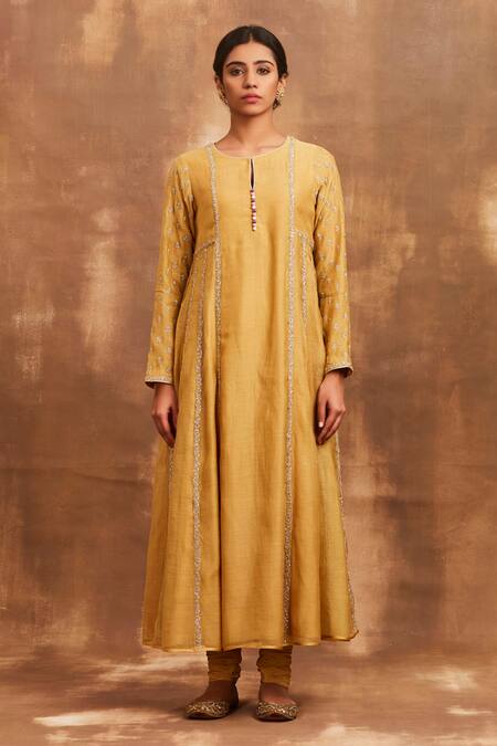Buy Sue Mue Yellow Crepe, Lycra, Mul Round Embroidered Anarkali Set Online at Aza Fashions Buy_Sue Mue_Yellow Crepe, Lycra, Mul Round Embroidered Anarkali Set _Online_at_Aza_Fashions