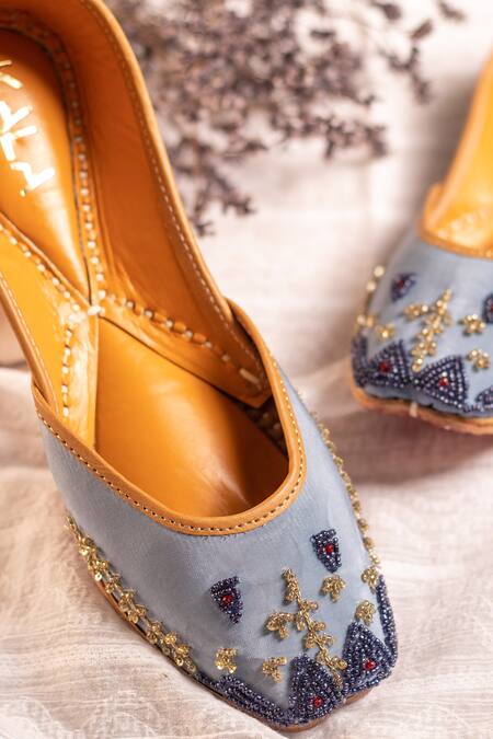 Kala Blue Alishan Floral Embroidered Juttis Online at Aza Fashions Kala_Blue Alishan Floral Embroidered Juttis_Online_at_Aza_Fashions