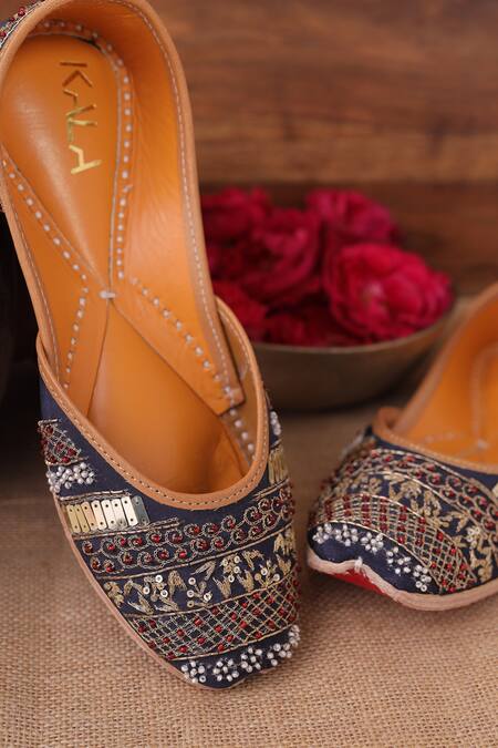 Shop_Kala_Blue Shandaar Zari Embroidered Juttis _Online_at_Aza_Fashions