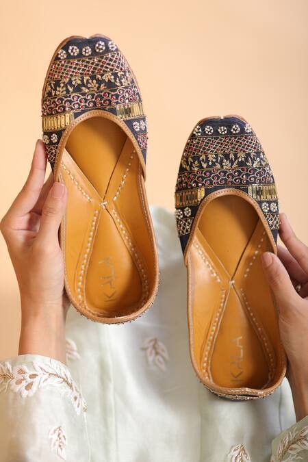 Kala_Blue Shandaar Zari Embroidered Juttis _Online_at_Aza_Fashions